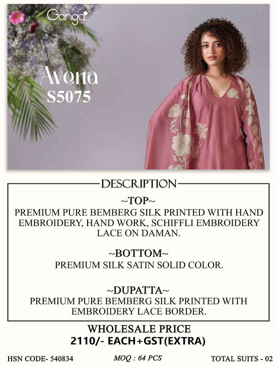 Ganga Fashion Avena 5075 Pure Bemberg Silk Dress Material