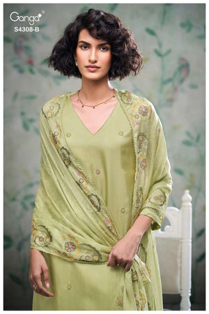 Ganga Fashion Aviya 4308 Pure Bemberg Habutai Silk Designer Dress Material