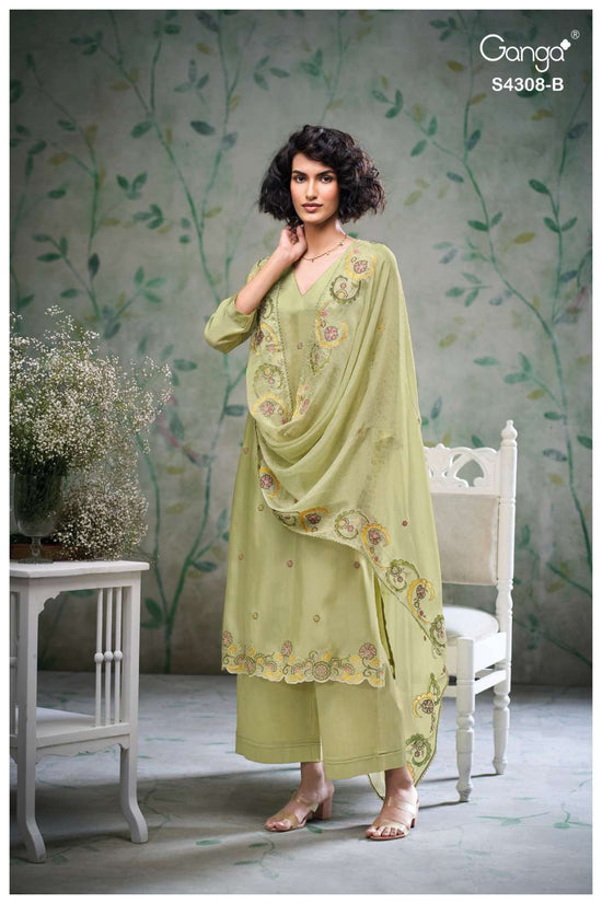 Ganga Fashion Aviya 4308 Pure Bemberg Habutai Silk Designer Dress Material