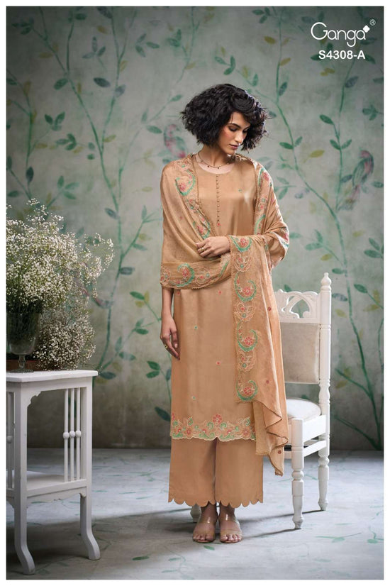 Ganga Fashion Aviya 4308 Pure Bemberg Habutai Silk Designer Dress Material