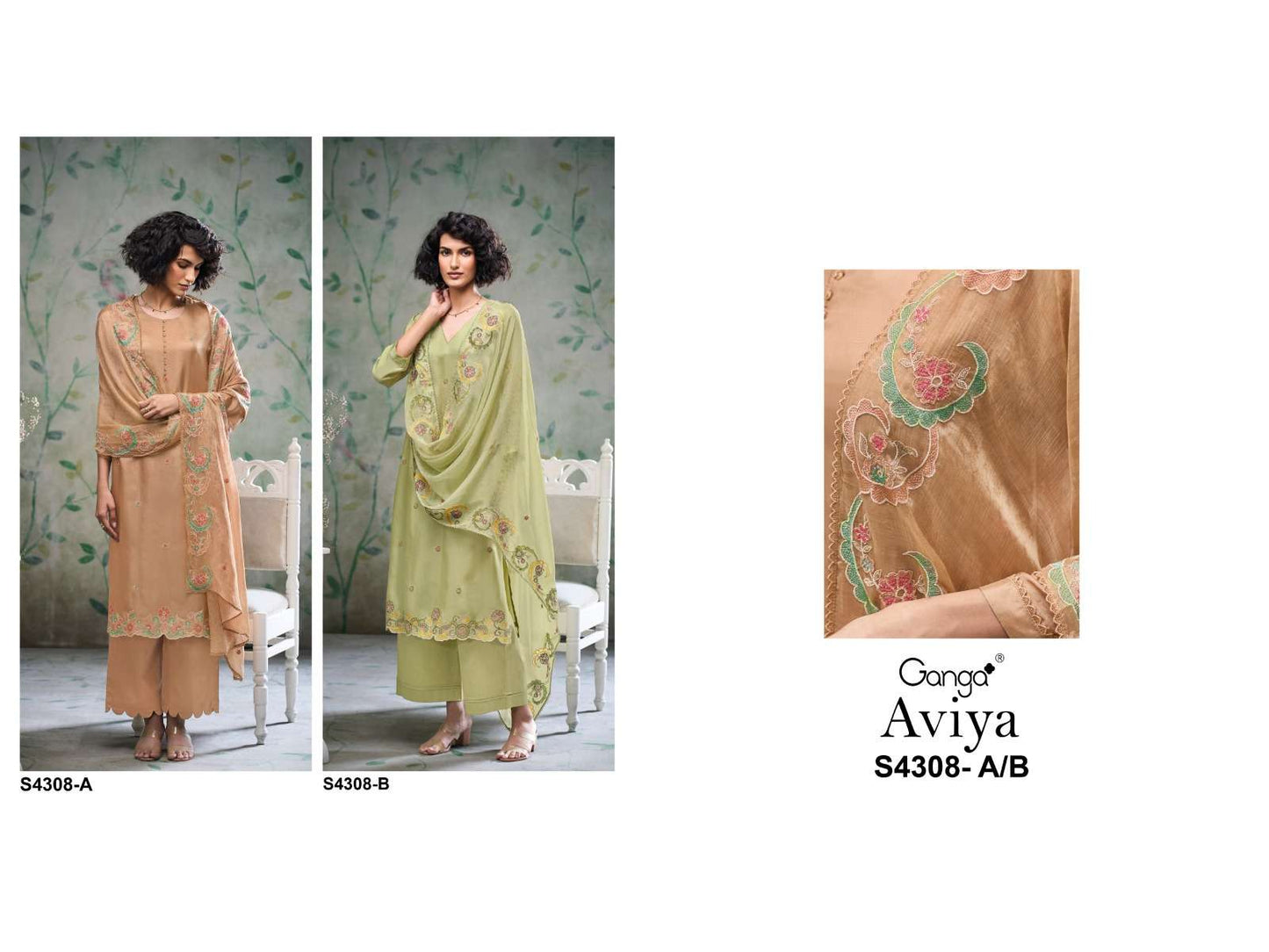 Ganga Fashion Aviya 4308 Pure Bemberg Habutai Silk Designer Dress Material