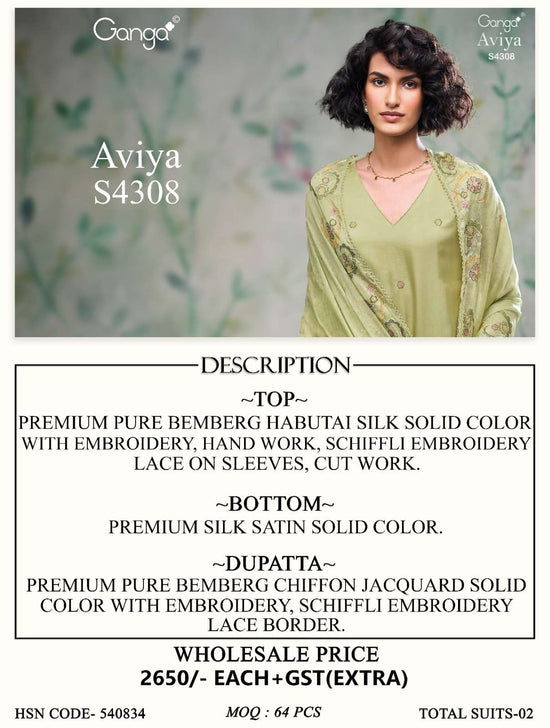 Ganga Fashion Aviya 4308 Pure Bemberg Habutai Silk Designer Dress Material