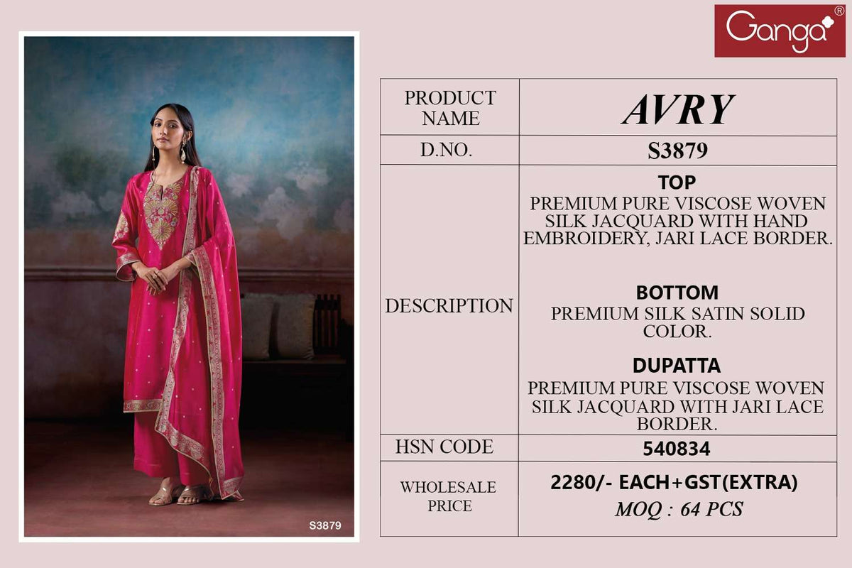 Ganga Fashion Avry 3879 Viscose Jacquard Dress Material - Amrah Wholesale