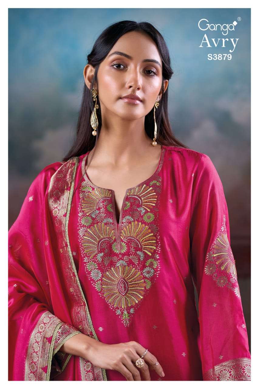 Ganga Fashion Avry 3879 Viscose Jacquard Dress Material - Amrah Wholesale