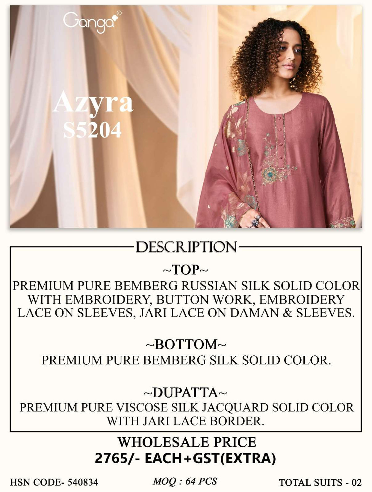 Ganga Fashion Azyra 5204 Bemberg Silk Dress Material