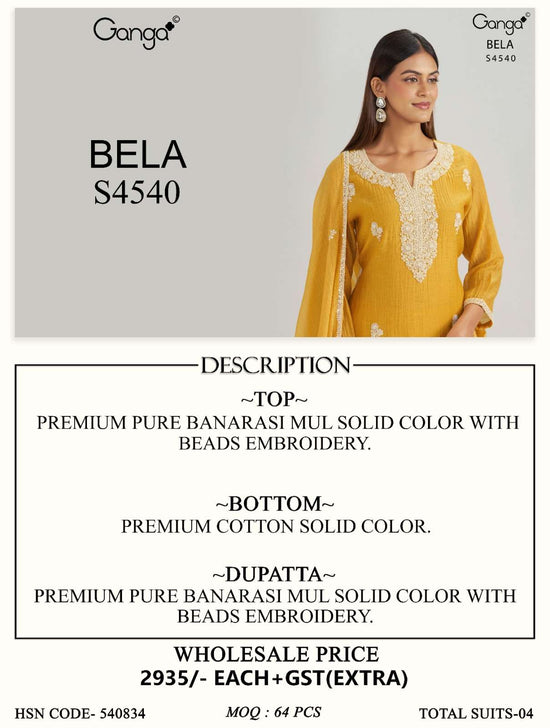 Ganga Fashion Bela 4540 Pure Banarasi Mal Dress Material