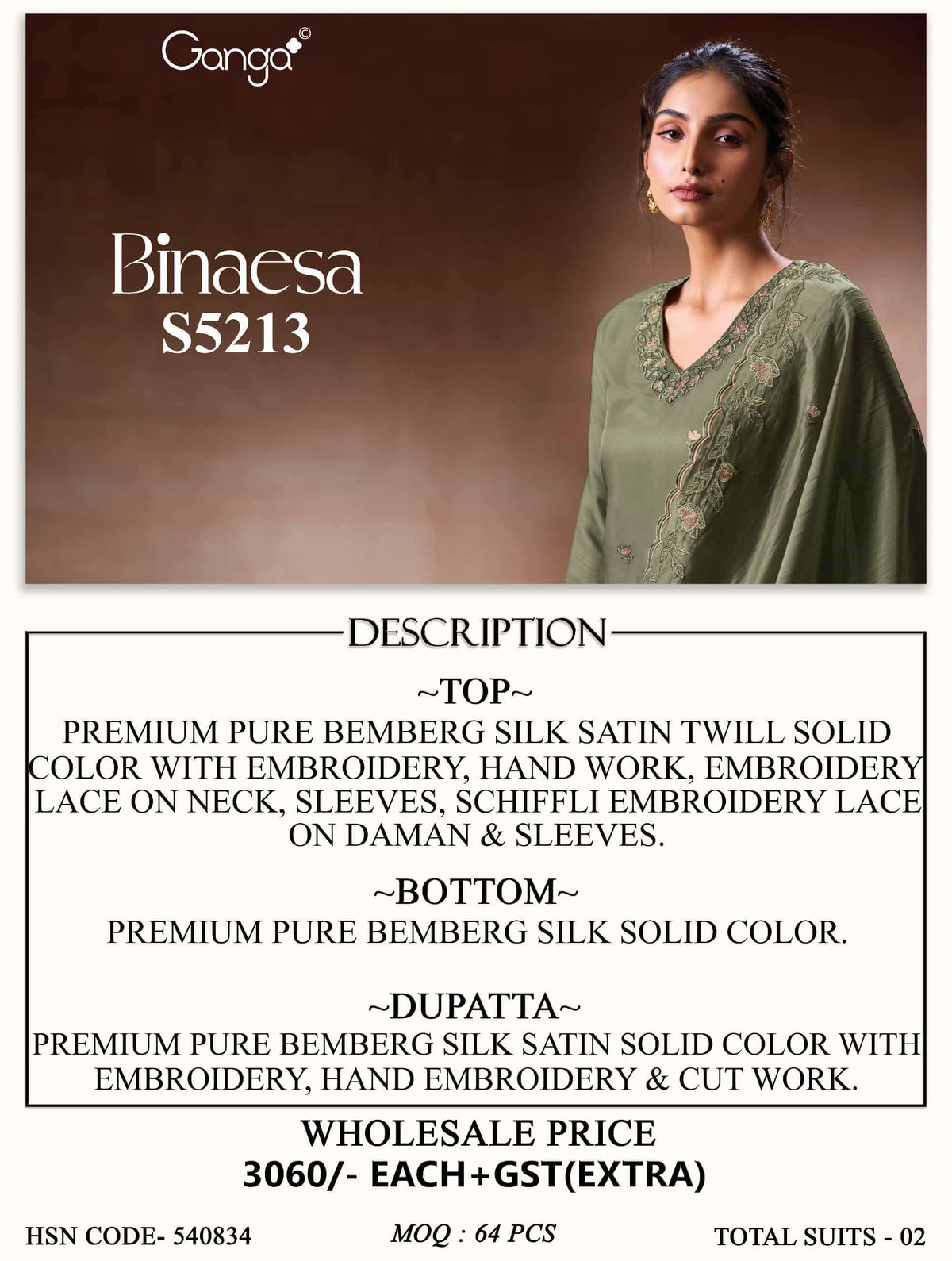 Ganga Fashion Binaesa 5213 Pure Bemberg Silk Unstitched Dress Material