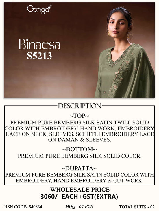 Ganga Fashion Binaesa 5213 Pure Bemberg Silk Unstitched Dress Material