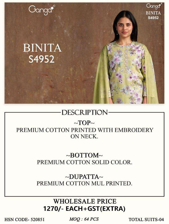Ganga Fashion Binita 4952 Cotton Embroidered Dress Material - Amrah Wholesale