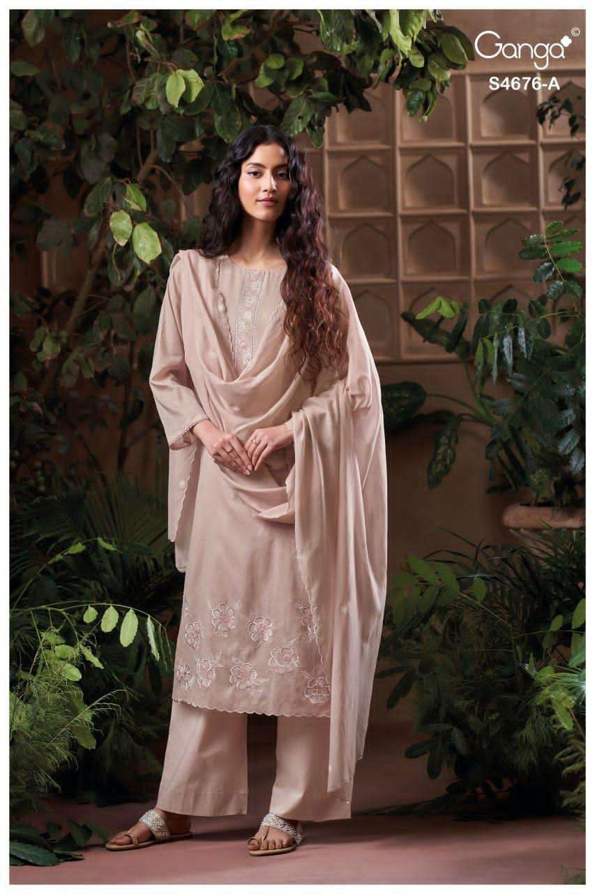 Ganga Fashion Bireva 4676 Premium Bemberg Mul Dress Material - Amrah Wholesale