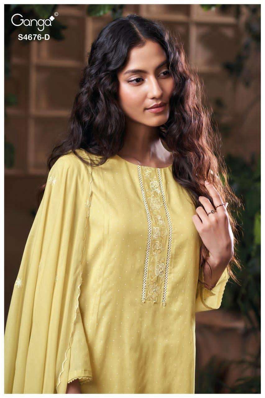 Ganga Fashion Bireva 4676 Premium Bemberg Mul Dress Material - Amrah Wholesale