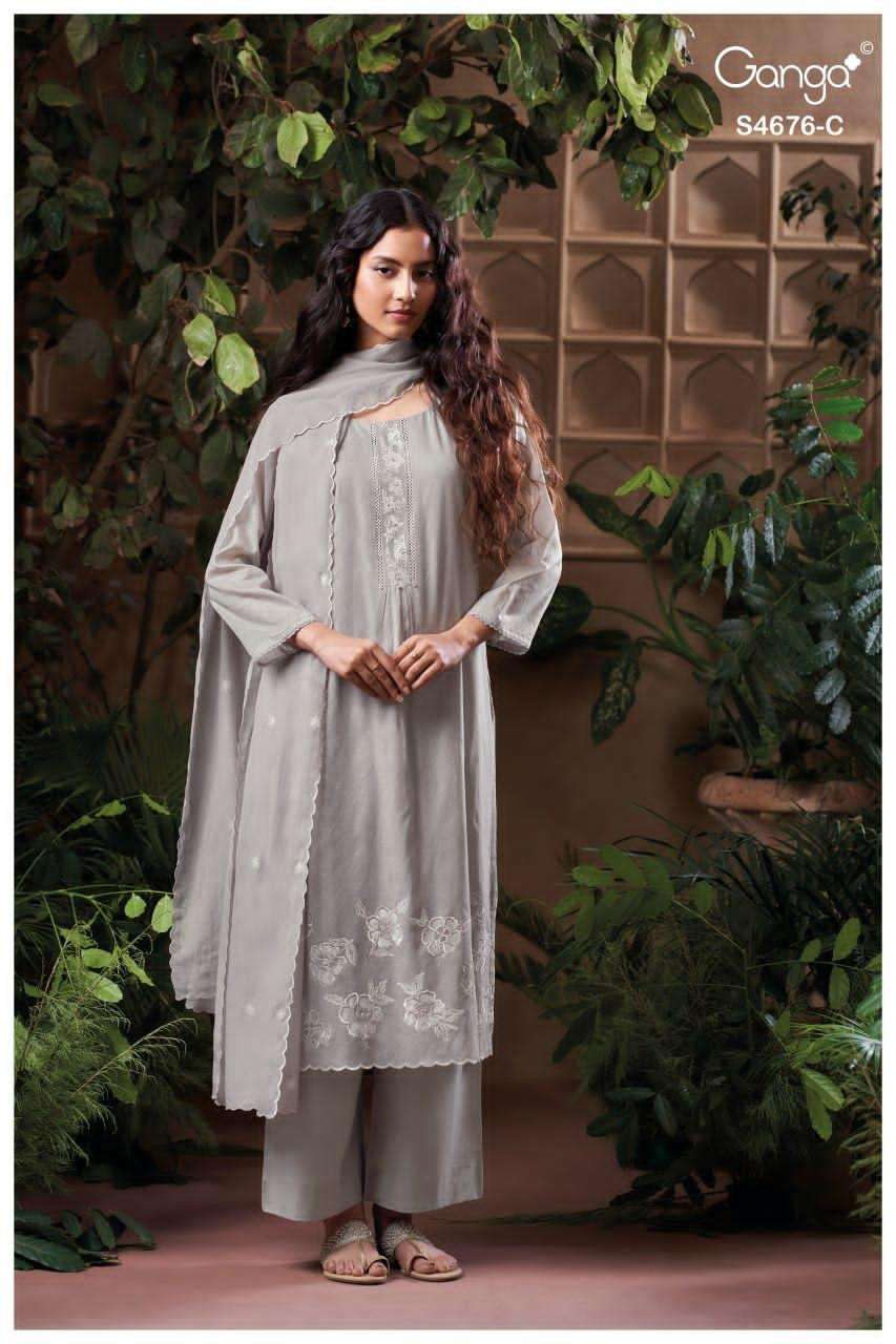 Ganga Fashion Bireva 4676 Premium Bemberg Mul Dress Material - Amrah Wholesale