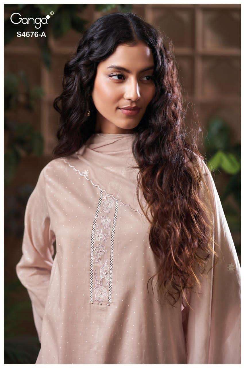 Ganga Fashion Bireva 4676 Premium Bemberg Mul Dress Material - Amrah Wholesale