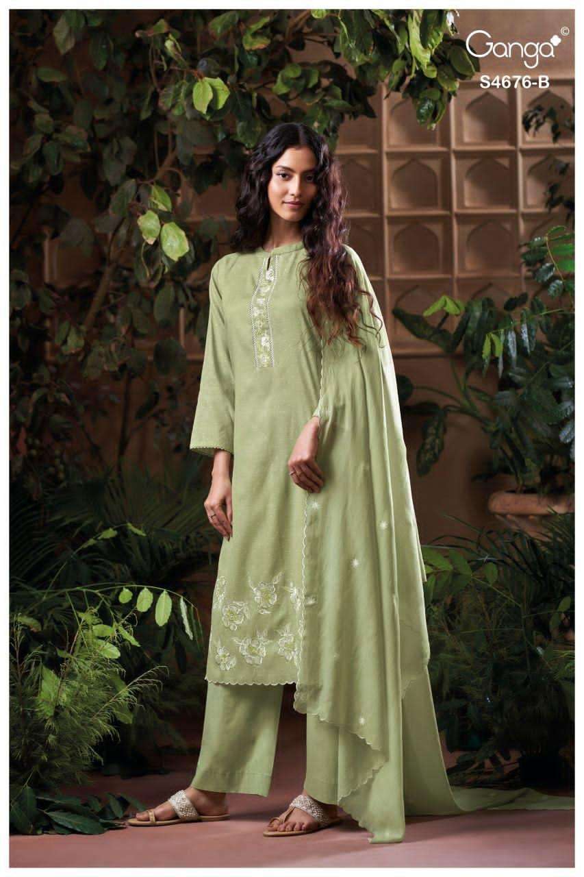 Ganga Fashion Bireva 4676 Premium Bemberg Mul Dress Material - Amrah Wholesale