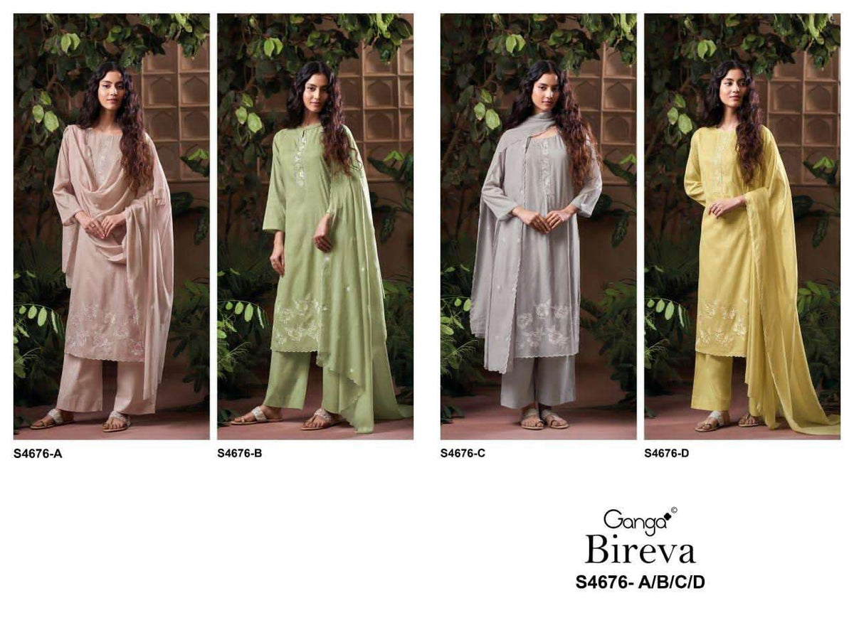 Ganga Fashion Bireva 4676 Premium Bemberg Mul Dress Material - Amrah Wholesale
