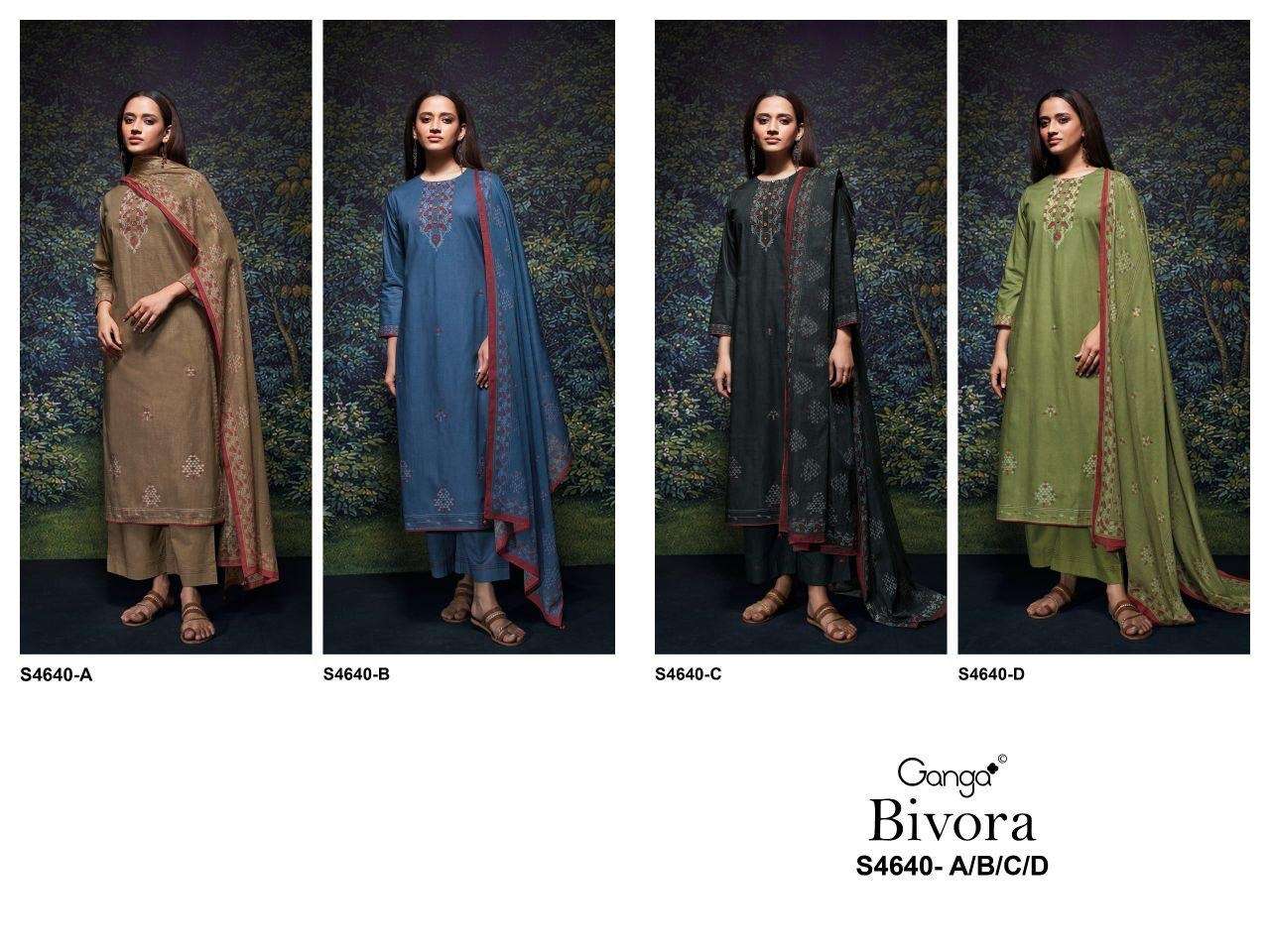 Ganga Fashion Bivora 4640 Premium Cotton Hand Embroidered Dress Material