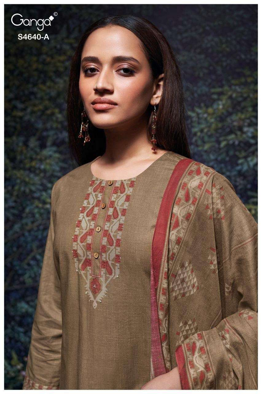 Ganga Fashion Bivora 4640 Premium Cotton Hand Embroidered Dress Material