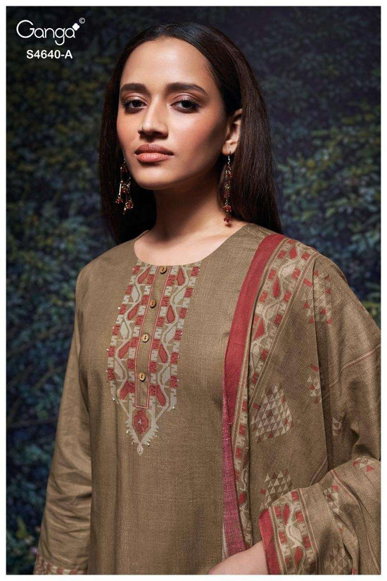 Ganga Fashion Bivora 4640 Premium Cotton Hand Embroidered Dress Material