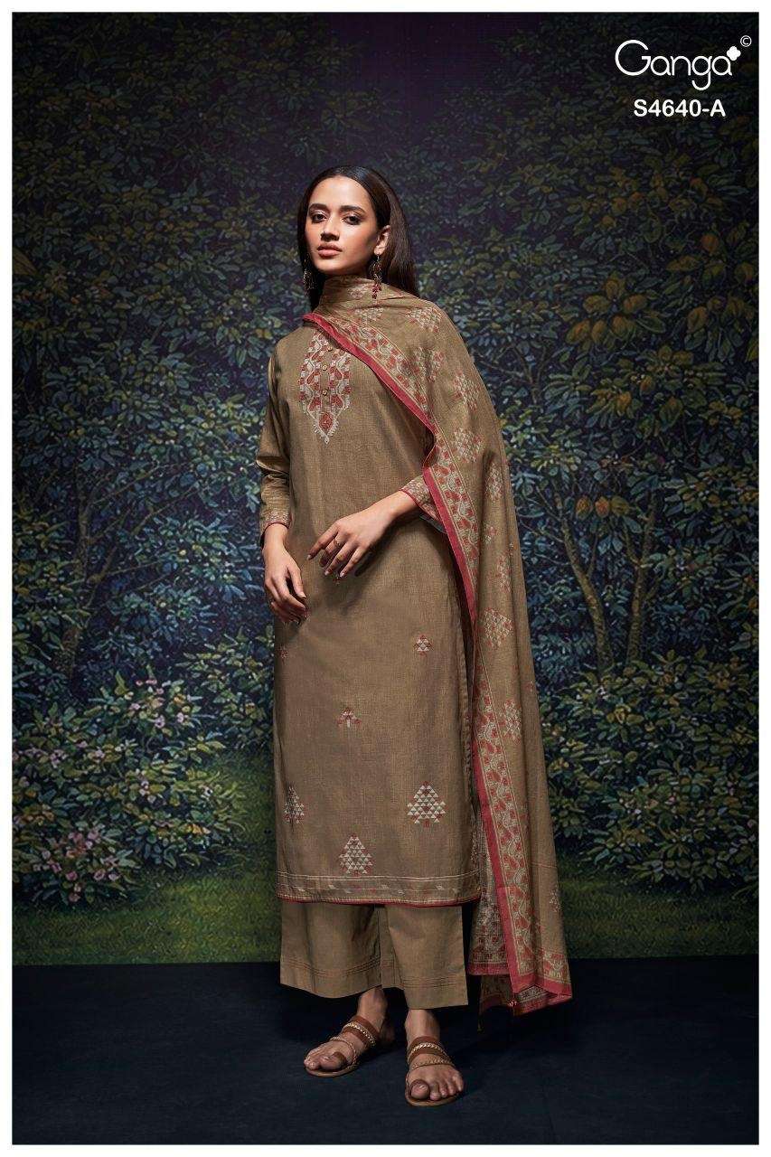 Ganga Fashion Bivora 4640 Premium Cotton Hand Embroidered Dress Material