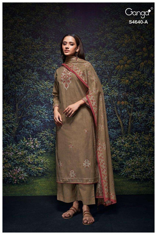 Ganga Fashion Bivora 4640 Premium Cotton Hand Embroidered Dress Material