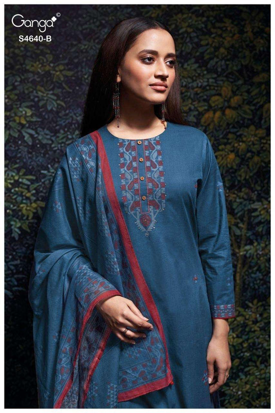 Ganga Fashion Bivora 4640 Premium Cotton Hand Embroidered Dress Material