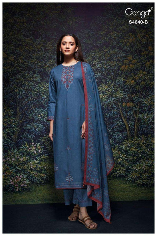 Ganga Fashion Bivora 4640 Premium Cotton Hand Embroidered Dress Material