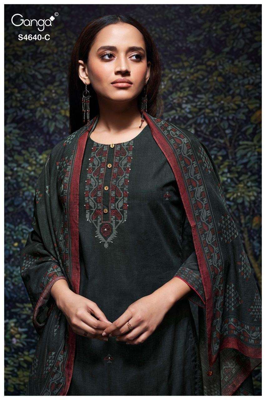 Ganga Fashion Bivora 4640 Premium Cotton Hand Embroidered Dress Material