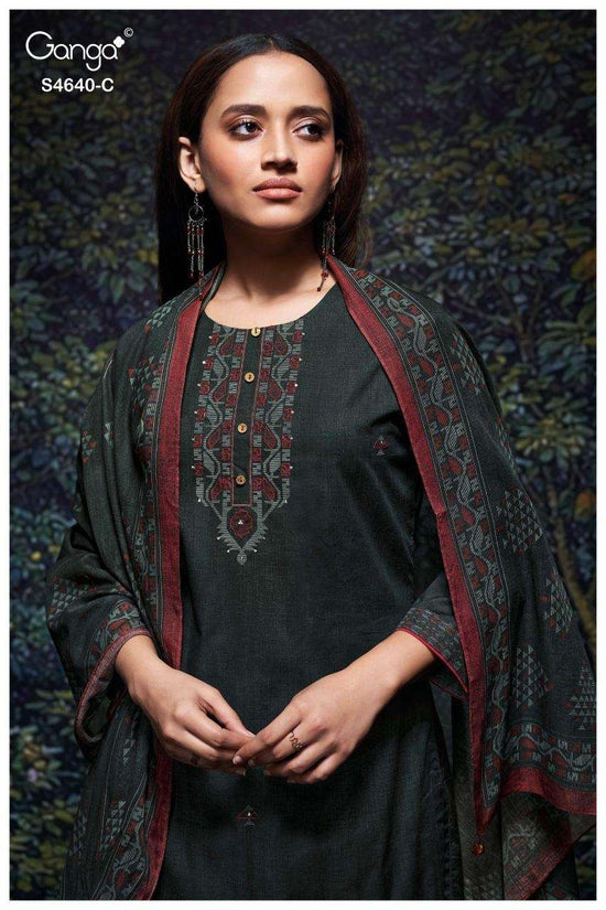 Ganga Fashion Bivora 4640 Premium Cotton Hand Embroidered Dress Material