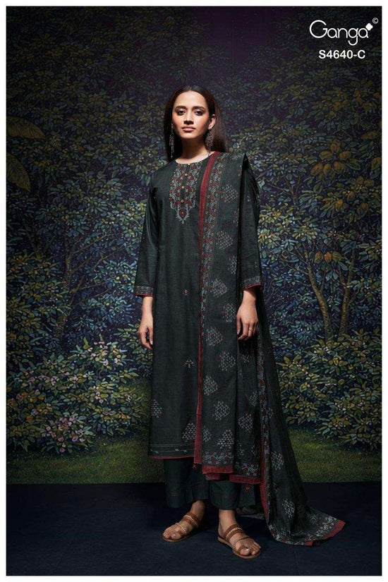 Ganga Fashion Bivora 4640 Premium Cotton Hand Embroidered Dress Material