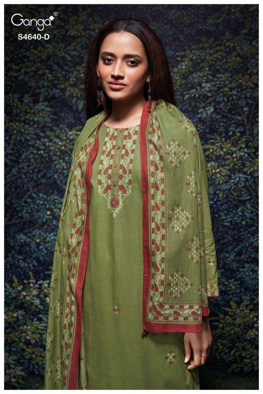 Ganga Fashion Bivora 4640 Premium Cotton Hand Embroidered Dress Material