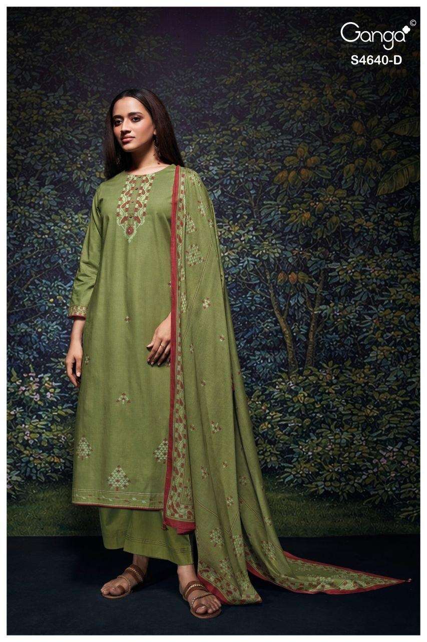 Ganga Fashion Bivora 4640 Premium Cotton Hand Embroidered Dress Material