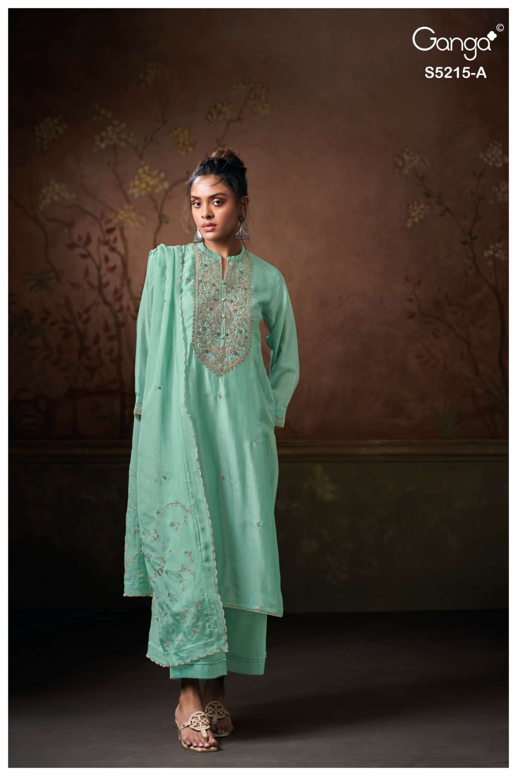 Ganga Fashion Breaeka 5215 Pure Russian Silk Cord Embroidery Suit