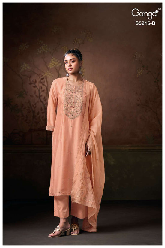 Ganga Fashion Breaeka 5215 Pure Russian Silk Cord Embroidery Suit