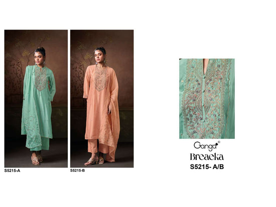 Ganga Fashion Breaeka 5215 Pure Russian Silk Cord Embroidery Suit