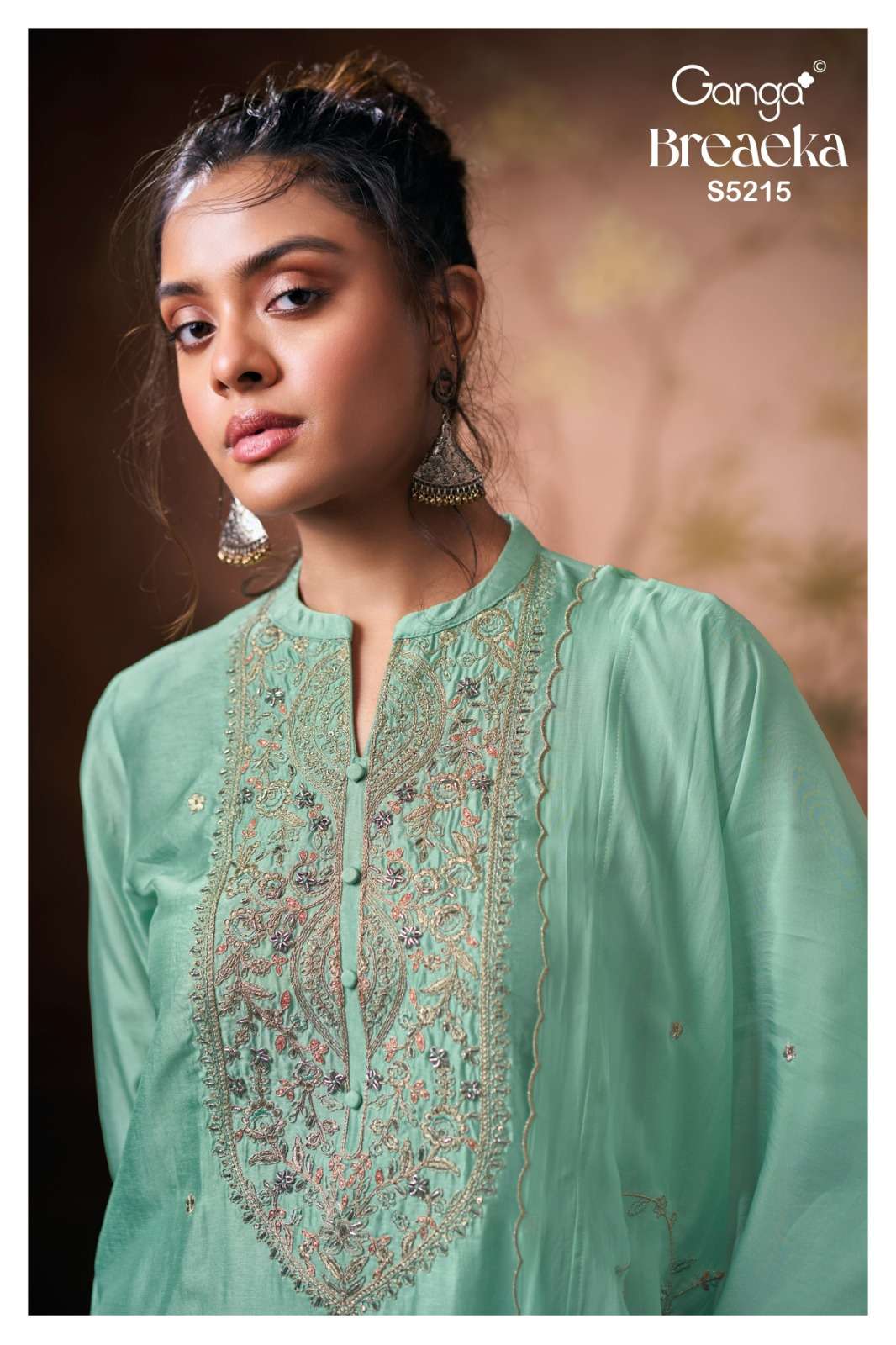 Ganga Fashion Breaeka 5215 Pure Russian Silk Cord Embroidery Suit