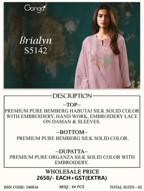 Ganga Fashion Brialyn 5142 Pure Bemberg Silk Dress Material - Amrah Wholesale