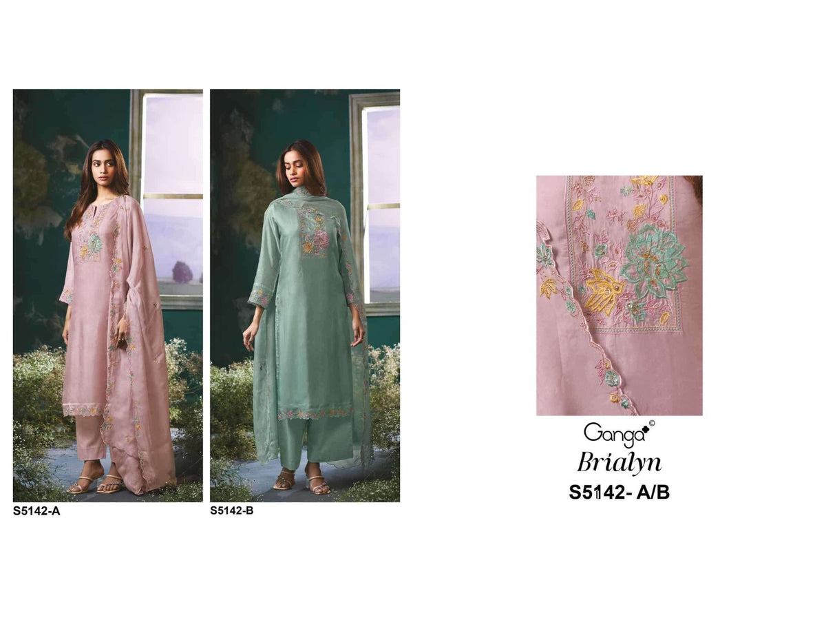 Ganga Fashion Brialyn 5142 Pure Bemberg Silk Dress Material - Amrah Wholesale