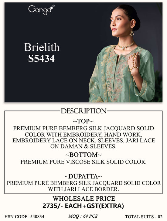 Ganga Fashion Brielith 5434 Pure Bemberg Silk Jacquard Dress Material