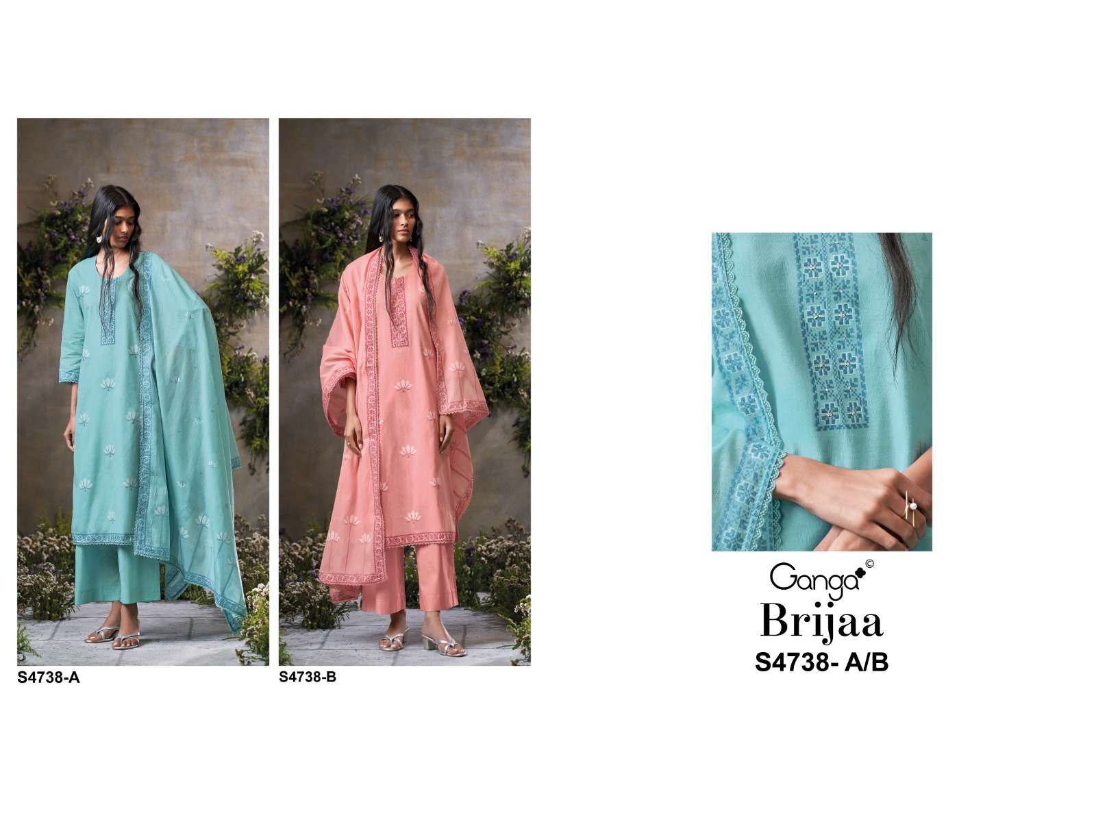 Ganga Fashion Brijaa 4738 Premium Cotton Jacquard Dress Material Wholesale - Amrah Wholesale