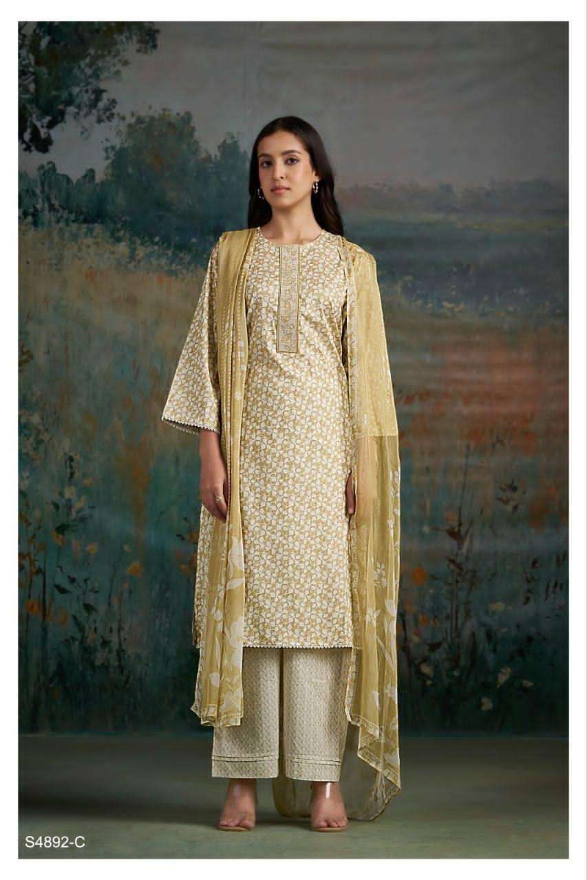 Ganga Fashion Cahana 4892 Premium Cotton Embroidered Dress Material