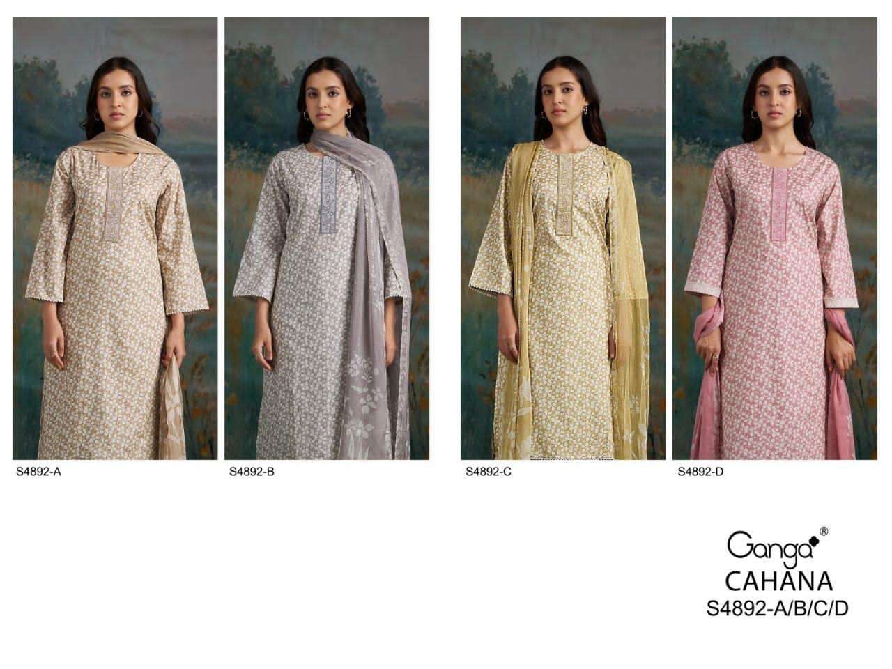 Ganga Fashion Cahana 4892 Premium Cotton Embroidered Dress Material