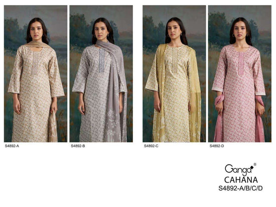 Ganga Fashion Cahana 4892 Premium Cotton Embroidered Dress Material