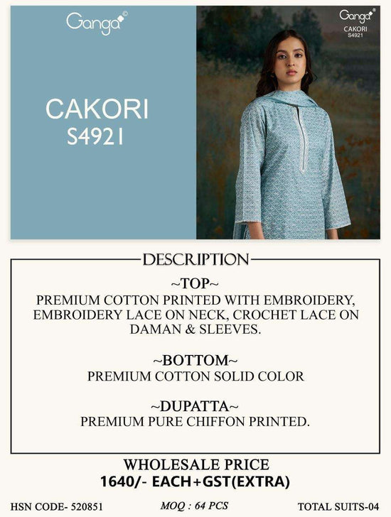 Ganga Fashion Cakori 4921 Premium Cotton Dress Material - Amrah Wholesale