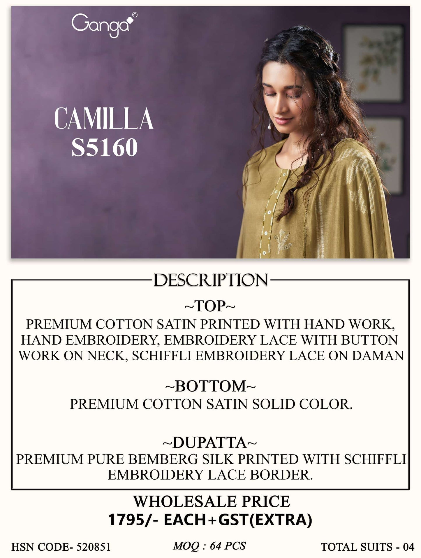 Ganga Fashion Camilla 5160 Premium Cotton Satin Dress Material