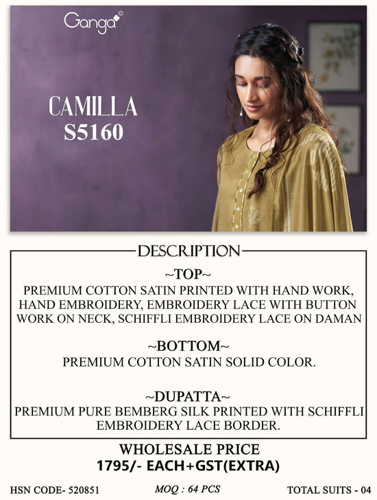 Ganga Fashion Camilla 5160 Premium Cotton Satin Dress Material