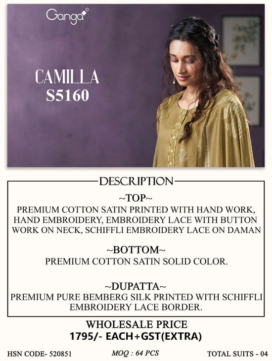 Ganga Fashion Camilla 5160 Premium Cotton Satin Dress Material - Amrah Wholesale