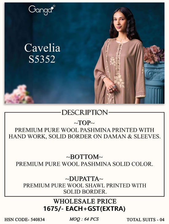 Ganga Fashion Cavelia 5352 Pure Wool Pashmina Winter Dress Material