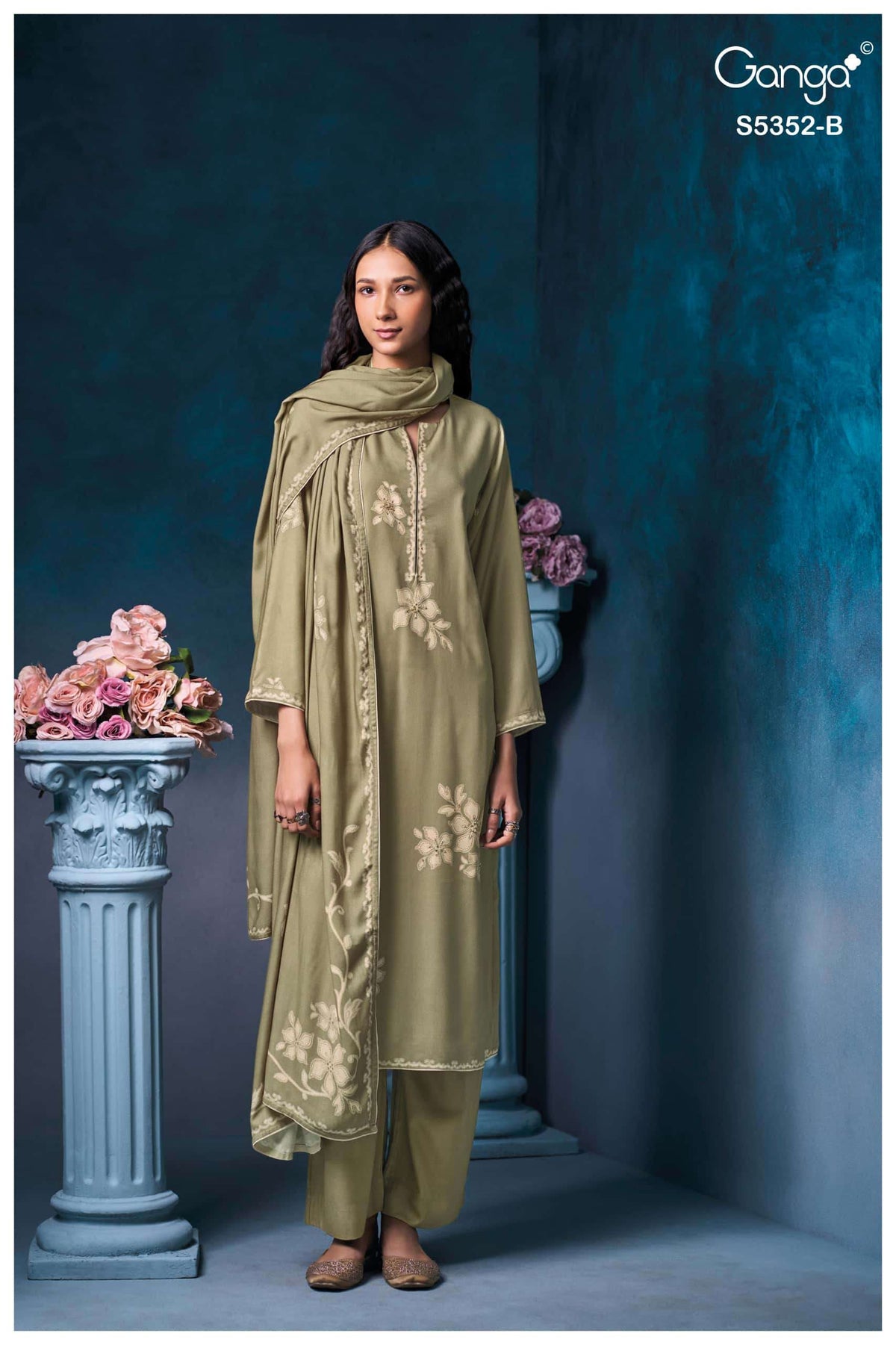 Ganga Fashion Cavelia 5352 Pure Wool Pashmina Winter Dress Material