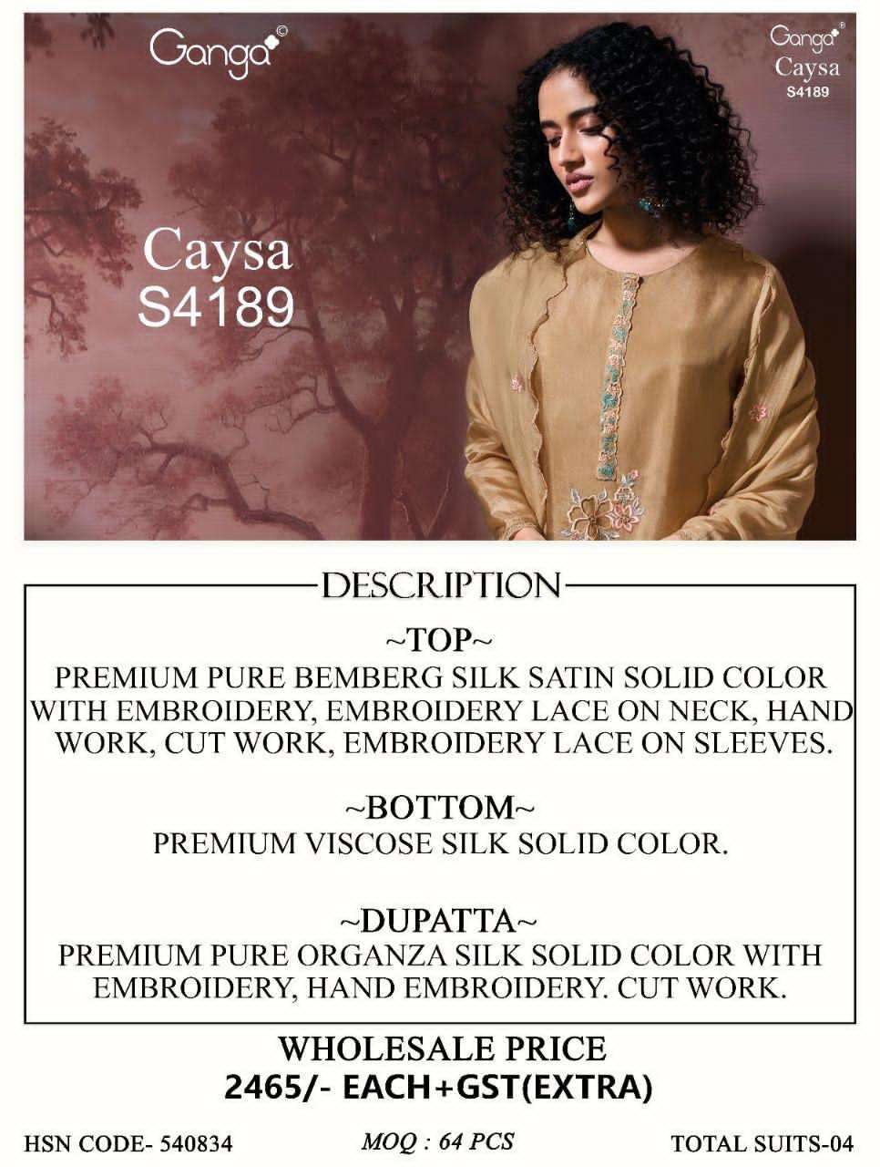 Ganga Fashion Caysa 4189 Pure Bemberg Silk Satin Dress Material - Amrah Wholesale