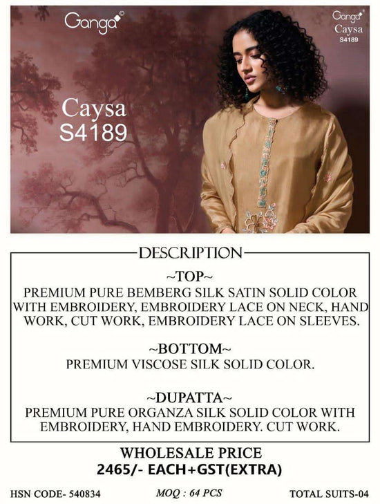 Ganga Fashion Caysa 4189 Pure Bemberg Silk Satin Dress Material - Amrah Wholesale